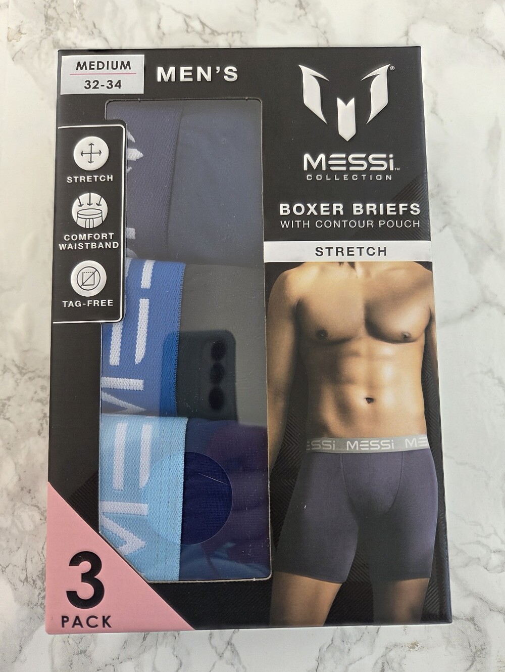 Lionel Messi Tag Free Boxer Brief Shorts 3 Pack Underwear Stretchy Contour Pouch